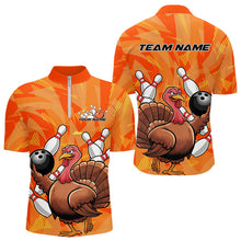 Load image into Gallery viewer, Custom Funny Thanksgiving Turkey Bowling Men Quarter-Zip Shirts, Bowling League Shirt IPHW9769