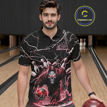 Load image into Gallery viewer, Custom Black And Red Lightning Grim Reaper Bowling Men Polo Shirt, Halloween Outfit IPHW9802