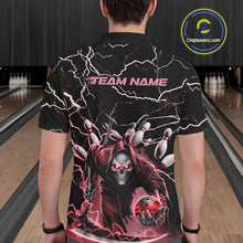 Load image into Gallery viewer, Custom Black And Red Lightning Grim Reaper Bowling Men Polo Shirt, Halloween Outfit IPHW9802