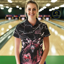 Load image into Gallery viewer, Custom Black And Red Lightning Grim Reaper Bowling Women Polo Shirt, Halloween Outfit IPHW9802