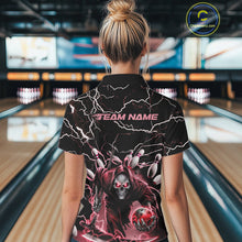 Load image into Gallery viewer, Custom Black And Red Lightning Grim Reaper Bowling Women Polo Shirt, Halloween Outfit IPHW9802