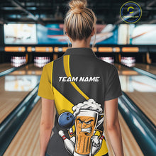 Load image into Gallery viewer, Custom Grunge Yellow Funny Bowling And Beer Polo Shirts For Women, Bowling Team Uniform IPHW9608