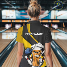 Load image into Gallery viewer, Custom Grunge Yellow Funny Bowling And Beer Women Quarter-Zip Shirt, Bowling Team Uniform IPHW9608
