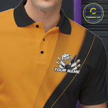 Load image into Gallery viewer, Custom Yellow Funny Bowling Men Polo Shirts, Bowling And Beer Party Bowlers Outfit IPHW9610
