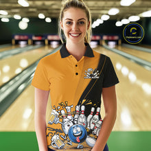 Load image into Gallery viewer, Custom Yellow Funny Bowling Women Polo Shirts, Bowling And Beer Party Bowlers Outfit IPHW9610