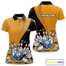 Load image into Gallery viewer, Custom Yellow Funny Bowling Women Polo Shirts, Bowling And Beer Party Bowlers Outfit IPHW9610