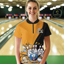 Load image into Gallery viewer, Custom Yellow Funny Bowling Women Quarter-Zip Shirt, Bowling And Beer Party Bowler Outfit IPHW9610