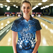 Load image into Gallery viewer, Custom Blue Buttefly Ladies Bowling Team Shirt, Women Bowling Polo Shirt IPHW10920