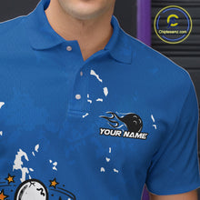 Load image into Gallery viewer, Blue Custom Drunk Bowling Ball And Pin Funny Men Polo Shirt, Bowling And Beer Jersey IPHW11233