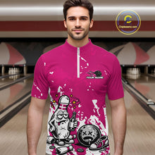 Load image into Gallery viewer, Pink Custom Drunk Bowling Ball And Pin Funny Men Quarter-Zip Shirt, Bowling And Beer Jersey IPHW11235