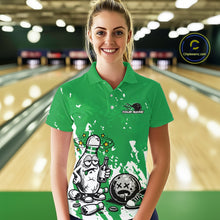 Load image into Gallery viewer, Green Custom Drunk Bowling Ball And Pin Funny Women Polo Shirt, Bowling And Beer Jersey IPHW11236