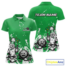 Load image into Gallery viewer, Green Custom Drunk Bowling Ball And Pin Funny Women Polo Shirt, Bowling And Beer Jersey IPHW11236