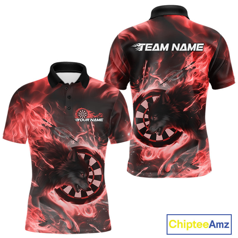 Custom Red Fire Flame Dart Wolf Men Polo Shirts, Dart League Shirt Team Jerseys IPHW10004