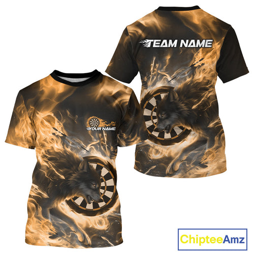 Custom Yellow Fire Flame Dart Wolf Men T-Shirts, Dart League Team Jerseys IPHW10005