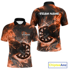 Load image into Gallery viewer, Custom Orange Fire Flame Dart Wolf Men Polo Shirts, Dart League Shirt Team Jerseys IPHW10006