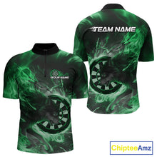 Load image into Gallery viewer, Custom Green Fire Flame Dart Wolf Men Quarter-Zip Shirts, Dart League Shirt Team Jerseys IPHW10007