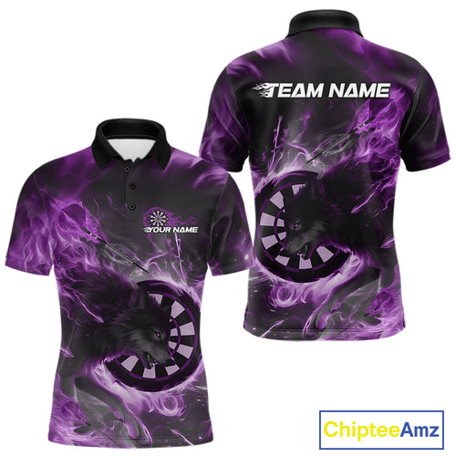 Custom Purple Fire Flame Dart Wolf Men Polo Shirts, Dart League Shirt Team Jerseys IPHW10008