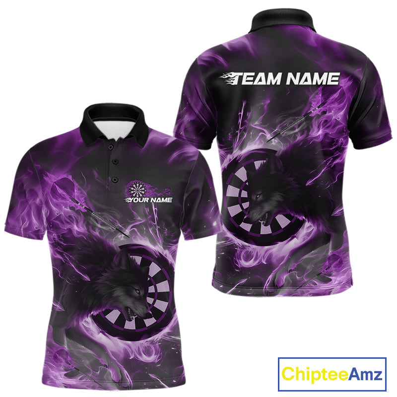 Custom Purple Fire Flame Dart Wolf Men Polo Shirts, Dart League Shirt Team Jerseys IPHW10008