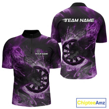 Load image into Gallery viewer, Custom Purple Fire Flame Dart Wolf Men Quarter-Zip Shirts, Dart League Shirt Team Jerseys IPHW10008