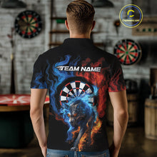 Load image into Gallery viewer, Custom Orange And Blue Smoke Flame Wolf Dart Team Men Polo Shirts, Fire Dart Jerseys IPHW10009