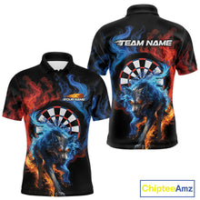 Load image into Gallery viewer, Custom Orange And Blue Smoke Flame Wolf Dart Team Men Polo Shirts, Fire Dart Jerseys IPHW10009