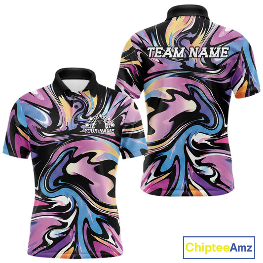 Colorful polo shirts with 'Team Name' and 'Your Name' text on a white background, featuring the brand 'Chiptee Amz'.