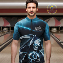 Load image into Gallery viewer, Custom Blue Lightning Grim Reaper Bowling Quarter-Zip Shirts For Men, Halloween Bowling Jerseys IPHW9843