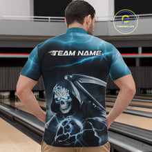 Load image into Gallery viewer, Custom Blue Lightning Grim Reaper Bowling Quarter-Zip Shirts For Men, Halloween Bowling Jerseys IPHW9843