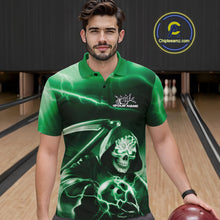 Load image into Gallery viewer, Custom Green Lightning Grim Reaper Bowling Polo Shirts For Men, Halloween Bowling Jerseys IPHW9844