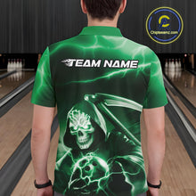 Load image into Gallery viewer, Custom Green Lightning Grim Reaper Bowling Polo Shirts For Men, Halloween Bowling Jerseys IPHW9844