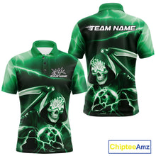 Load image into Gallery viewer, Custom Green Lightning Grim Reaper Bowling Polo Shirts For Men, Halloween Bowling Jerseys IPHW9844