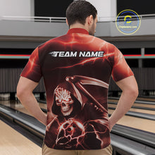 Load image into Gallery viewer, Custom Red Lightning Grim Reaper Bowling Quarter-Zip Shirts For Men, Halloween Bowling Jerseys IPHW9845