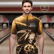 Load image into Gallery viewer, Custom Yellow Lightning Grim Reaper Bowling Quarter-Zip Shirts For Men, Halloween Bowling Jerseys IPHW9846