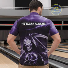 Load image into Gallery viewer, Custom Purple Lightning Grim Reaper Bowling Quarter-Zip Shirts For Men, Halloween Bowling Jerseys IPHW9847