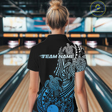 Load image into Gallery viewer, Custom Black And Blue Polynesian Tribal Turtle Bowling Women Polo Team Shirts Outfit IPHW10985