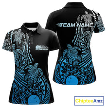 Load image into Gallery viewer, Custom Black And Blue Polynesian Tribal Turtle Bowling Women Polo Team Shirts Outfit IPHW10985