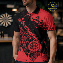 Load image into Gallery viewer, Custom Black And Red Splatter Flame Dart Skull Men Polo Shirt, Grunge Halloween Jerseys IPHW10049