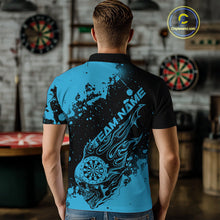 Load image into Gallery viewer, Custom Black And Blue Splatter Flame Dart Skull Men Polo Shirt, Grunge Halloween Jerseys IPHW10050