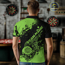 Load image into Gallery viewer, Custom Black And Green Splatter Flame Dart Skull Men Polo Shirt, Grunge Halloween Jerseys IPHW10052