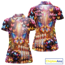 Load image into Gallery viewer, Custom Colorful Butterfly Bowling Women Polo Shirt, Bowling Tournament Team Shirt IPHW11030