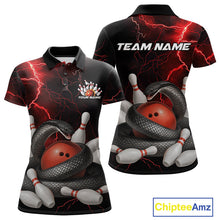 Load image into Gallery viewer, Custom Black And Red Thunder Lightning Black Mamba Snake Bowling Team Women Polo Shirt IPHW10152