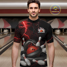 Load image into Gallery viewer, Custom Black And Red Thunder Lightning Black Mamba Snake Bowling Team Men Quarter-Zip Shirt IPHW10152