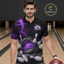 Load image into Gallery viewer, Custom Black And Purple Thunder Lightning Black Mamba Snake Bowling Team Men Polo Shirt IPHW10153