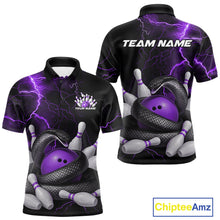 Load image into Gallery viewer, Custom Black And Purple Thunder Lightning Black Mamba Snake Bowling Team Men Polo Shirt IPHW10153
