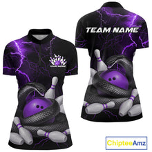 Load image into Gallery viewer, Custom Black And Purple Thunder Lightning Black Mamba Snake Bowling Team Women Shirt IPHW10153