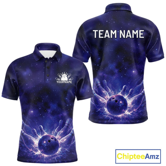 Custom Purple And Blue Galaxy Bowling Team Shirts For Men, Sparkling Sky Bowling Jerseys IPHW10529