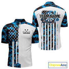 Load image into Gallery viewer, Custom Blue Military Camo Patriotic Dart Men Quarter-Zip Shirts, US Flag Dart Team Shirt IPHW9954