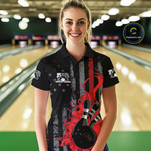 Load image into Gallery viewer, Custom Grunge Vintage Red Thin Line US Flag Patriotic Women Polo Bowling Team Shirts IPHW10169