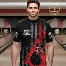 Load image into Gallery viewer, Custom Grunge Vintage Red Thin Line US Flag Patriotic Men Quarter-Zip Bowling Team Shirts IPHW10169
