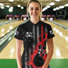 Load image into Gallery viewer, Custom Grunge Vintage Red Thin Line US Flag Patriotic Women Bowling Team Shirts IPHW10169